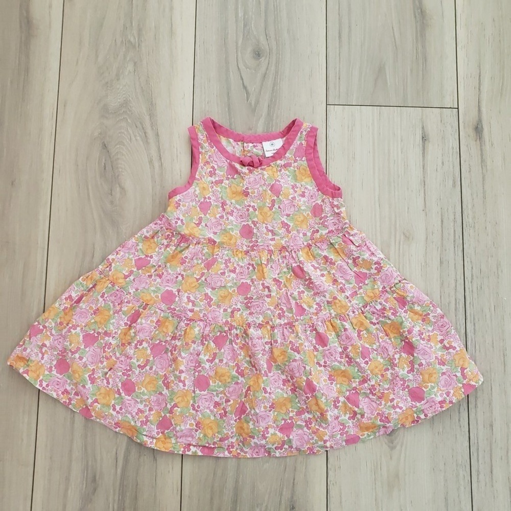 Hanna Andersson Dress Baby Girl 80‎ Pink Floral Tiered Cotton Summer Boho